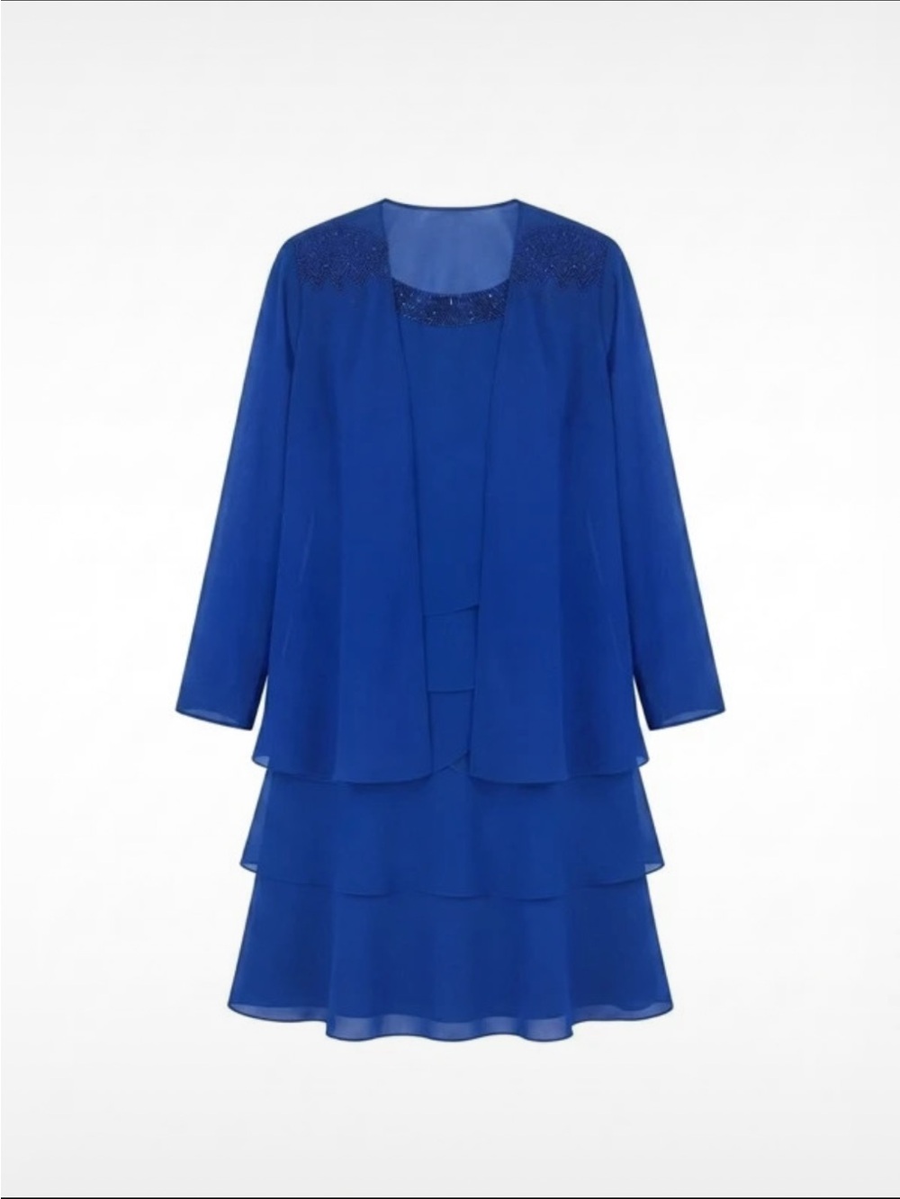 Elegant Royal Blue Layered Maxi Dress with Jacket